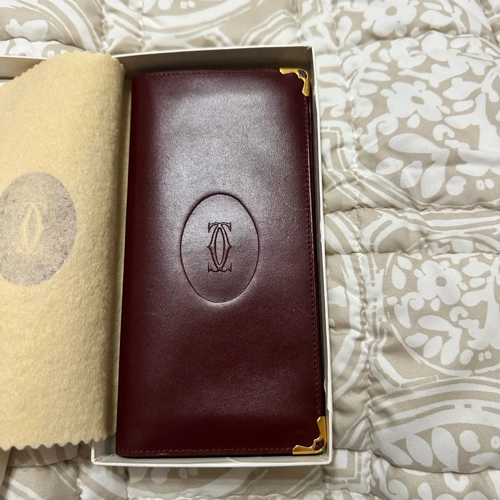 Cartier Maroon Leather Wallet with Gold Details